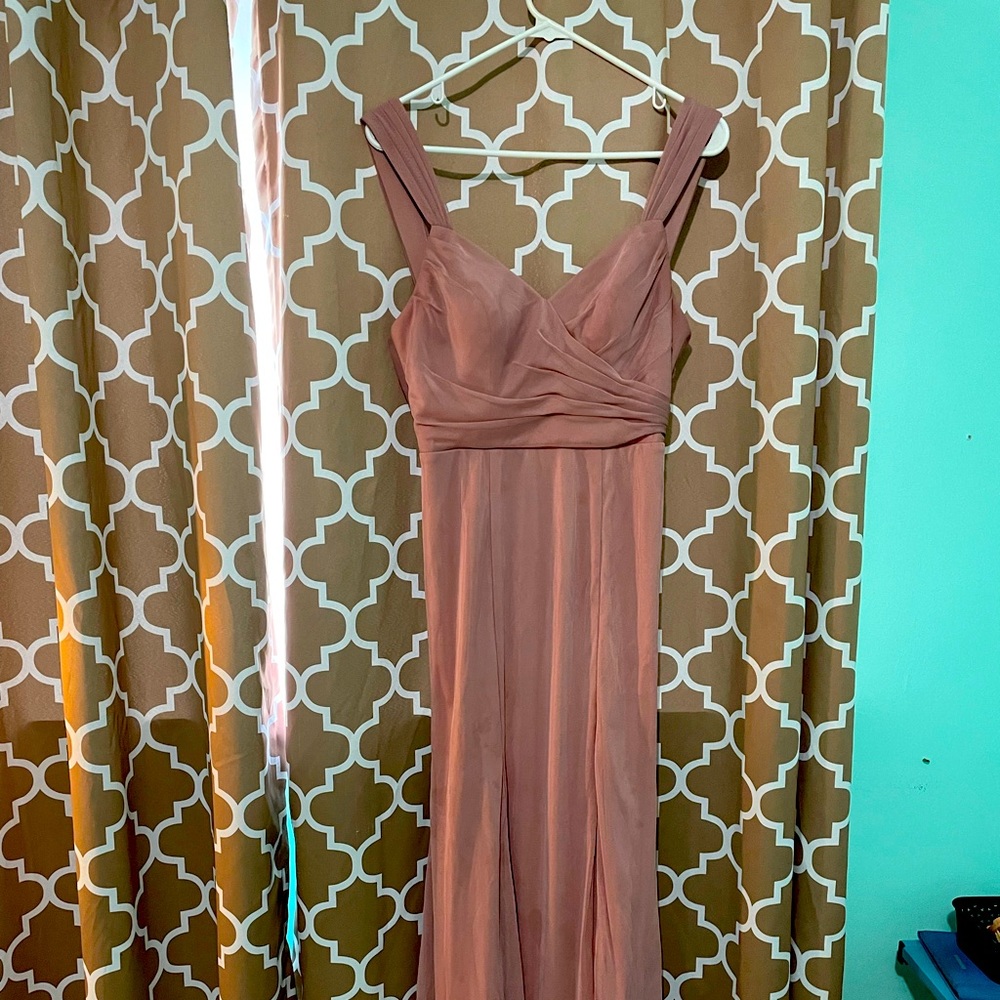 Azazie bridesmaids dress, size 4, full length, dusty rose.